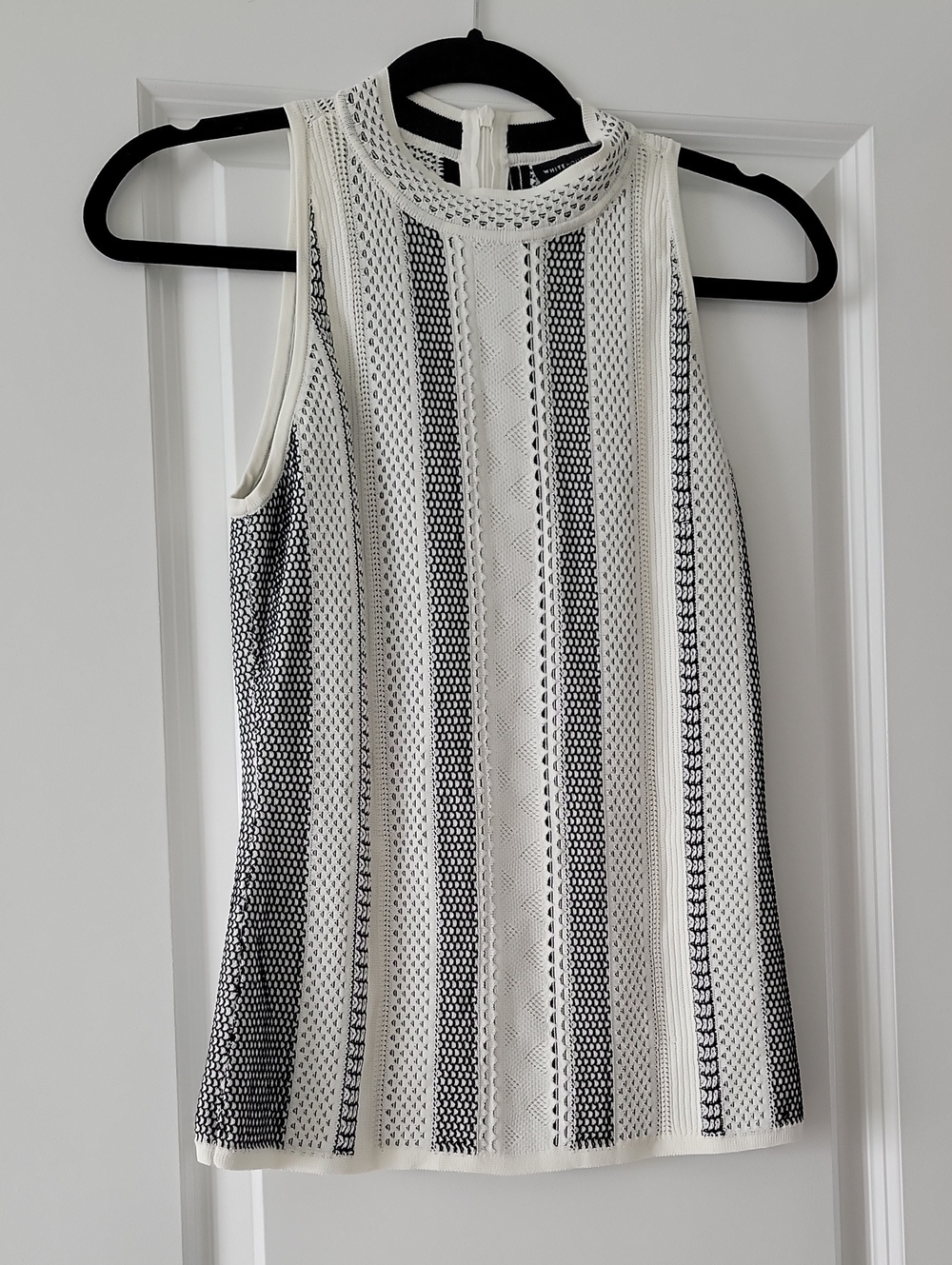 White House Black Market Cream and Black Sleeveless Knit Tank